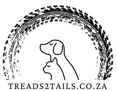 Treads2Tails official logo - Line art of a dog and cat inside a tyre tread arch with text Treads2Tails.co.za Upcycled Dog Beds
